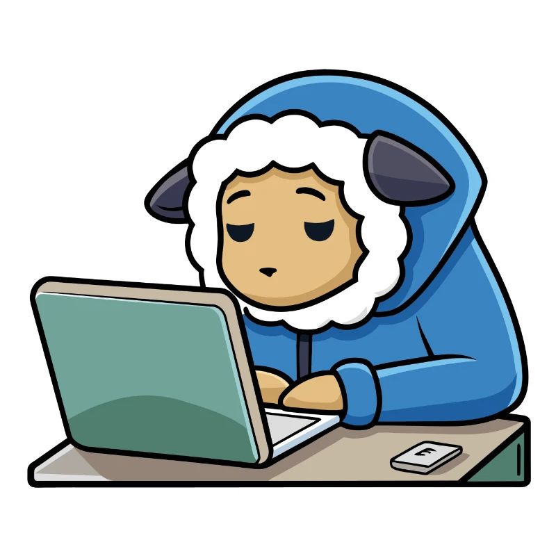 Un mignon mouton hacker dort dans un sweat à capuche devant le PC