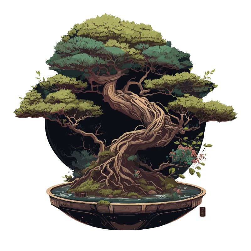 Geschnitzter Bonsai-Baum