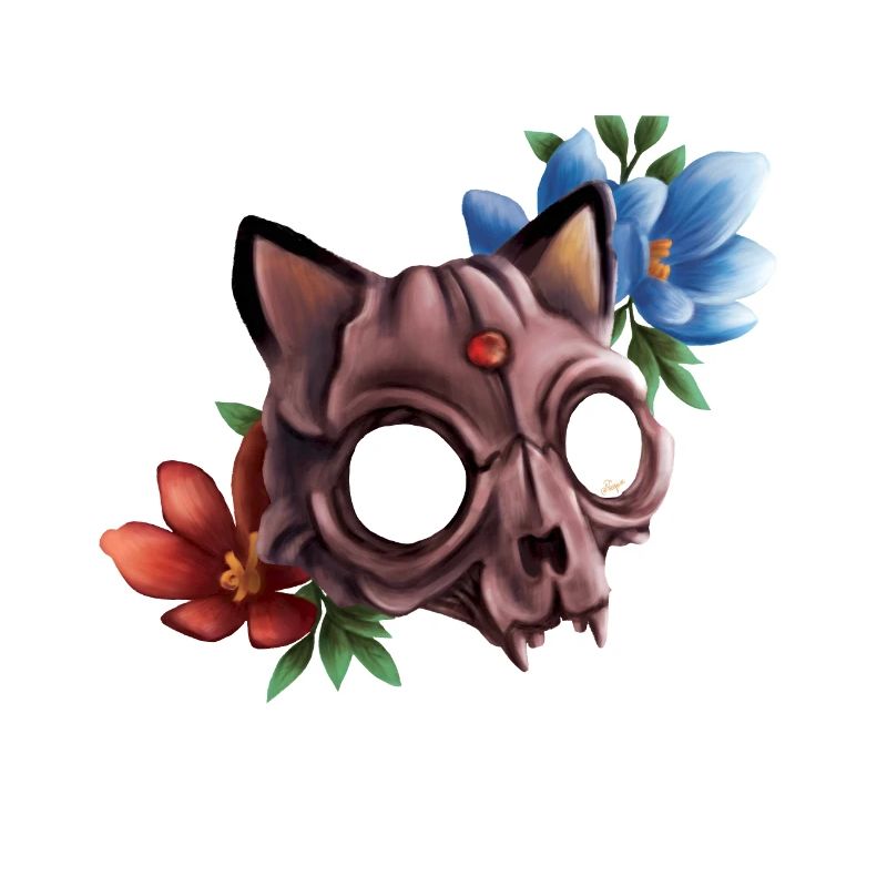Katzenschädel mit Blumen