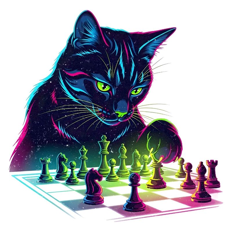 Neon Schwarzer Katzen-Schach-Design