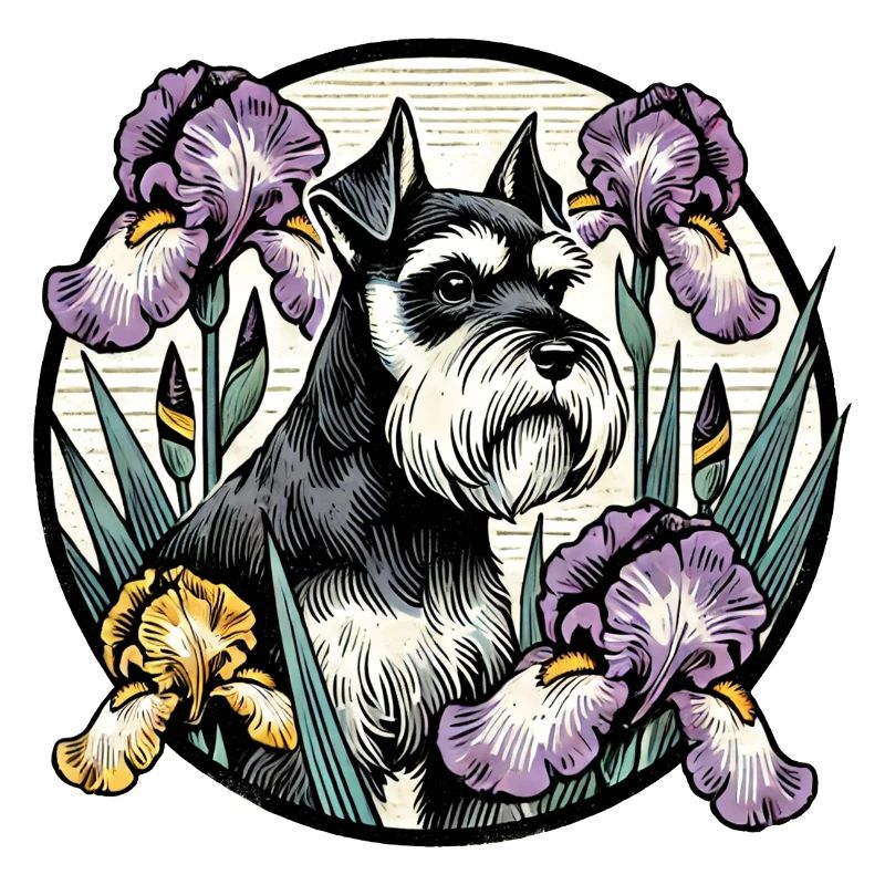 Gelehrter Schnauzer Blumenportrait