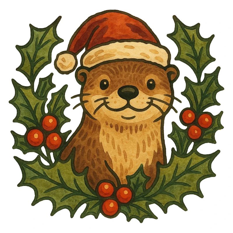 Santa Otter unter Stechpalmen