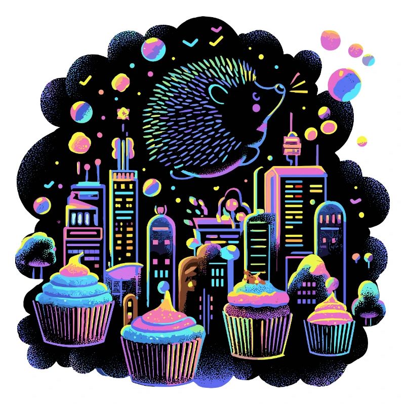 Neon Cupcake Stadt Igel