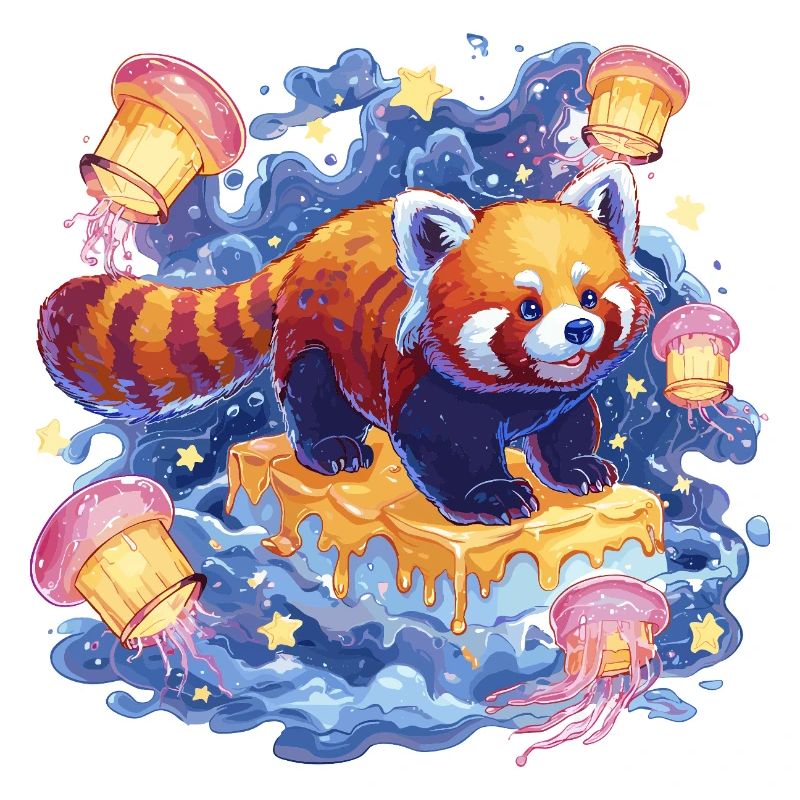Roter Panda auf Honigkuchen