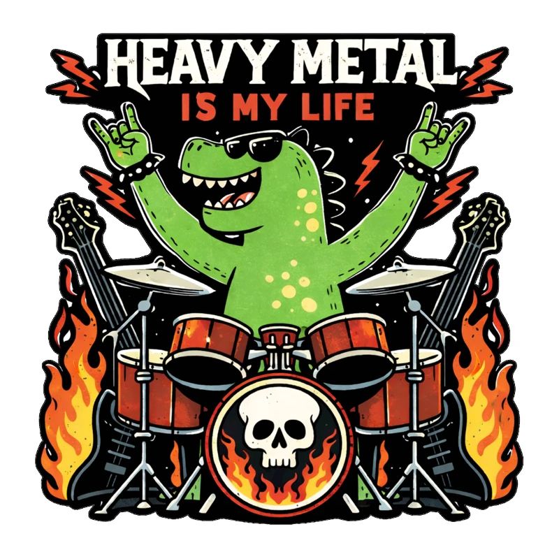 Heavy-Metal-Saurus am Schlagzeug