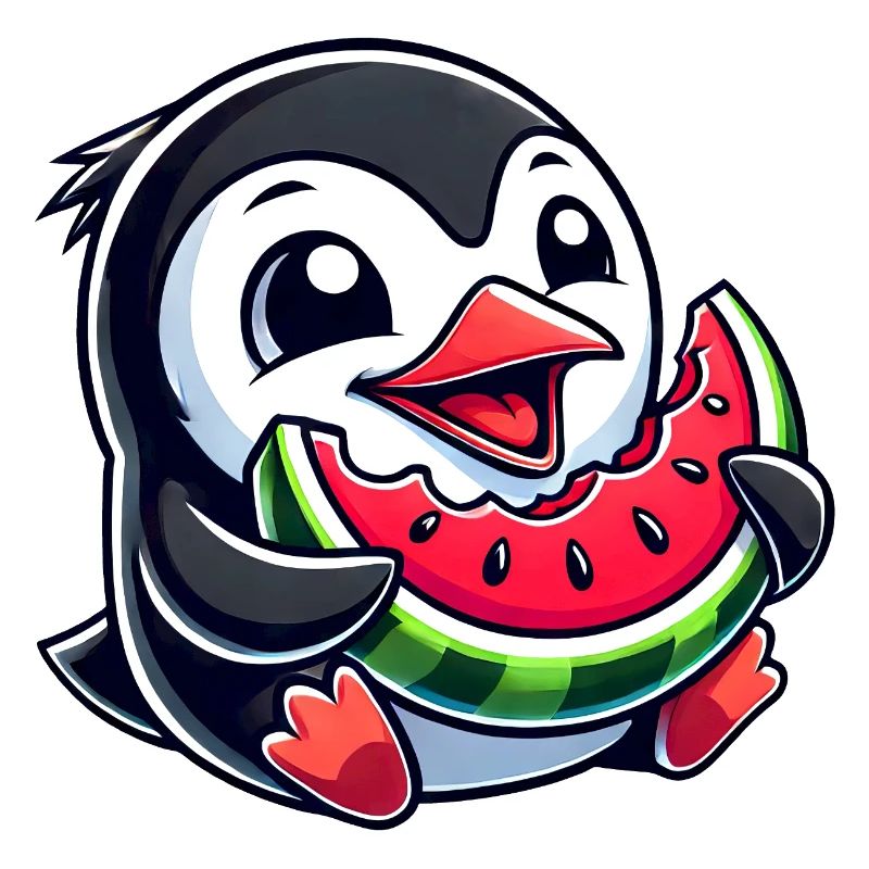 Pingouin avec pastèque fruit d’été
