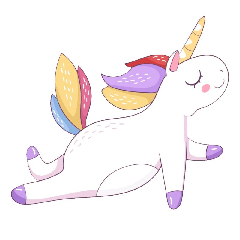 Buntes Einhorn sitzend, Pastellmuster
