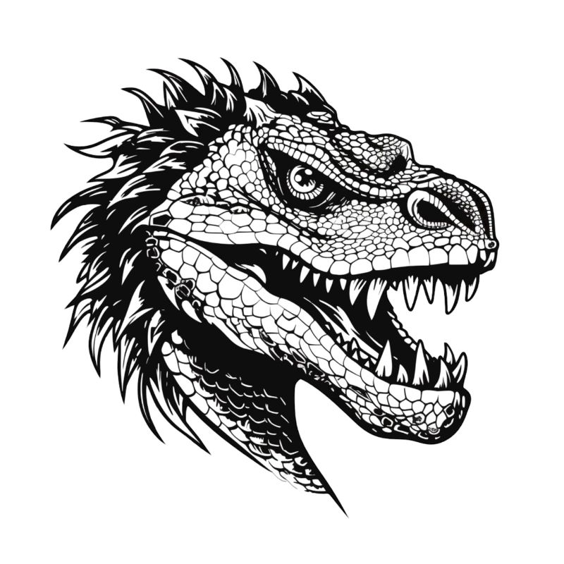 Drachenkopf Illustration schwarz Weiß