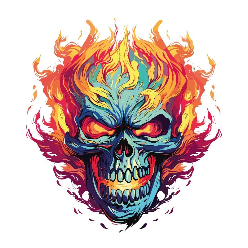 Neon-Flammen Totenkopf Illustration