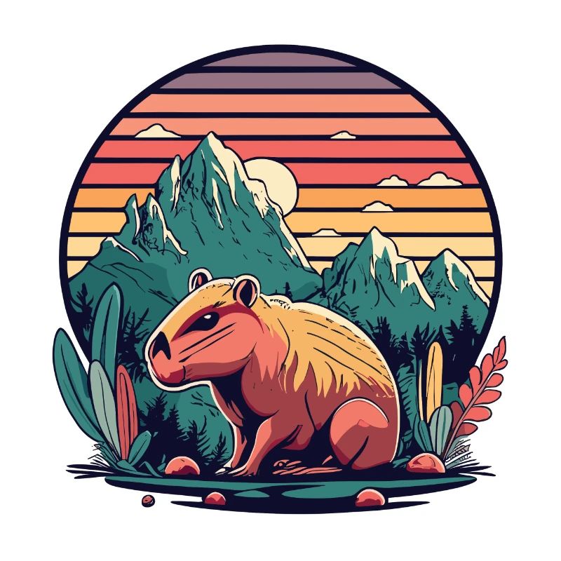 Capybara mit Retro Sunset