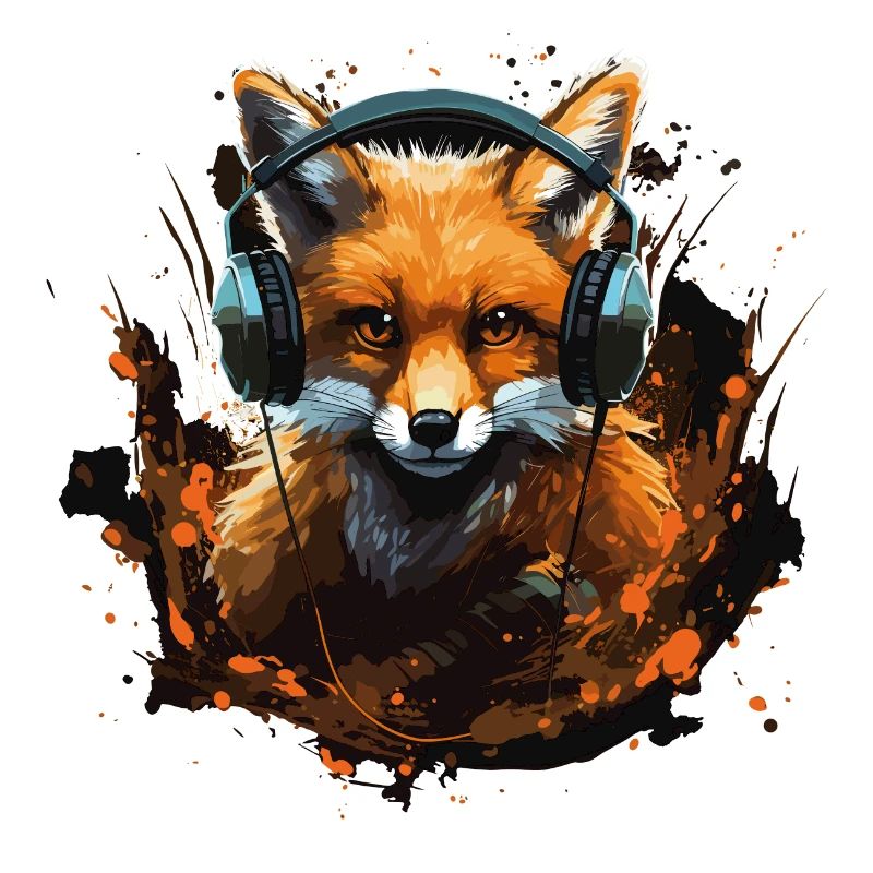 Fuchs mit Kopfhörer Splatterkunst