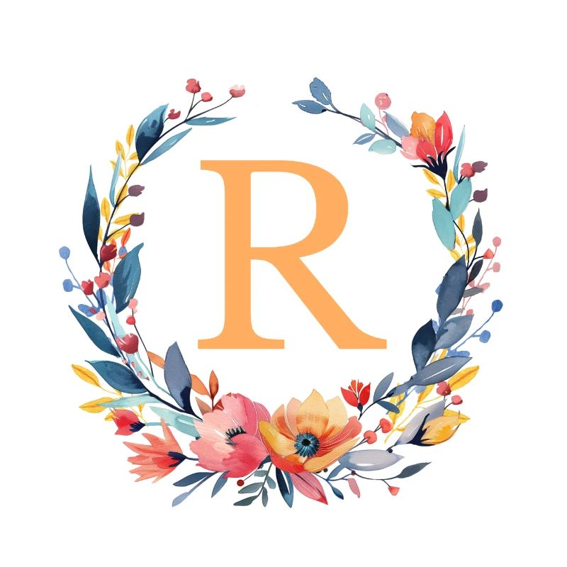R Monogramm, Blumen-Kranz, personalisierbar