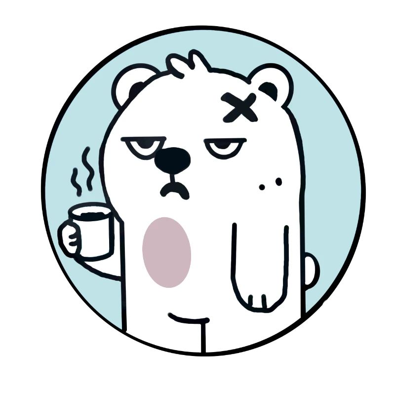 Müder Bär mit Kaffee