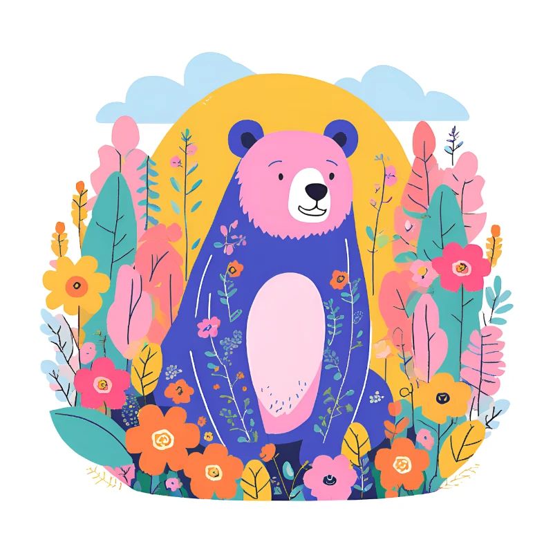 Bunter Bär im Blumengarten