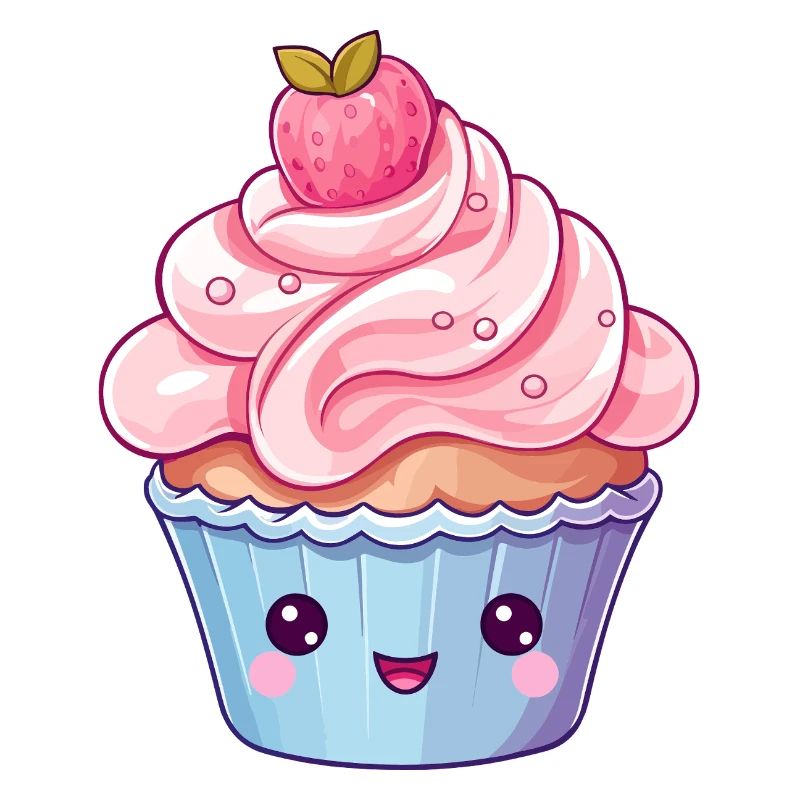 Kawaii Erdbeer Cupcake Design