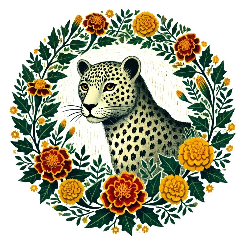 Eleganter Leopard mit Blumenrahmen