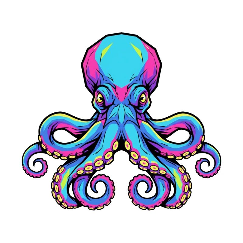 Bunte Oktopus-Illustration mit Neon-Akzenten