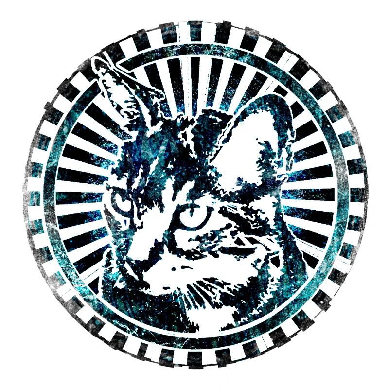 Futuristische Katzenillustration mit Strahlenkranz