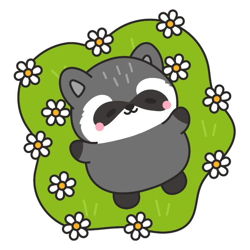 Waschbär-Freude unter den Blumen