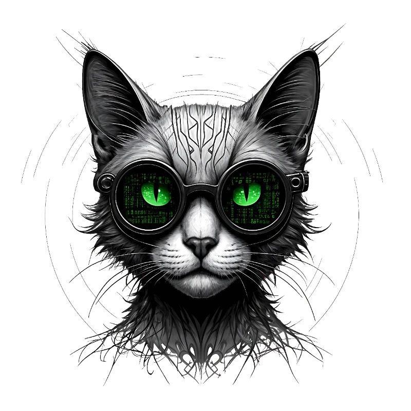 Green Eyes Computer Coder Geek Cat