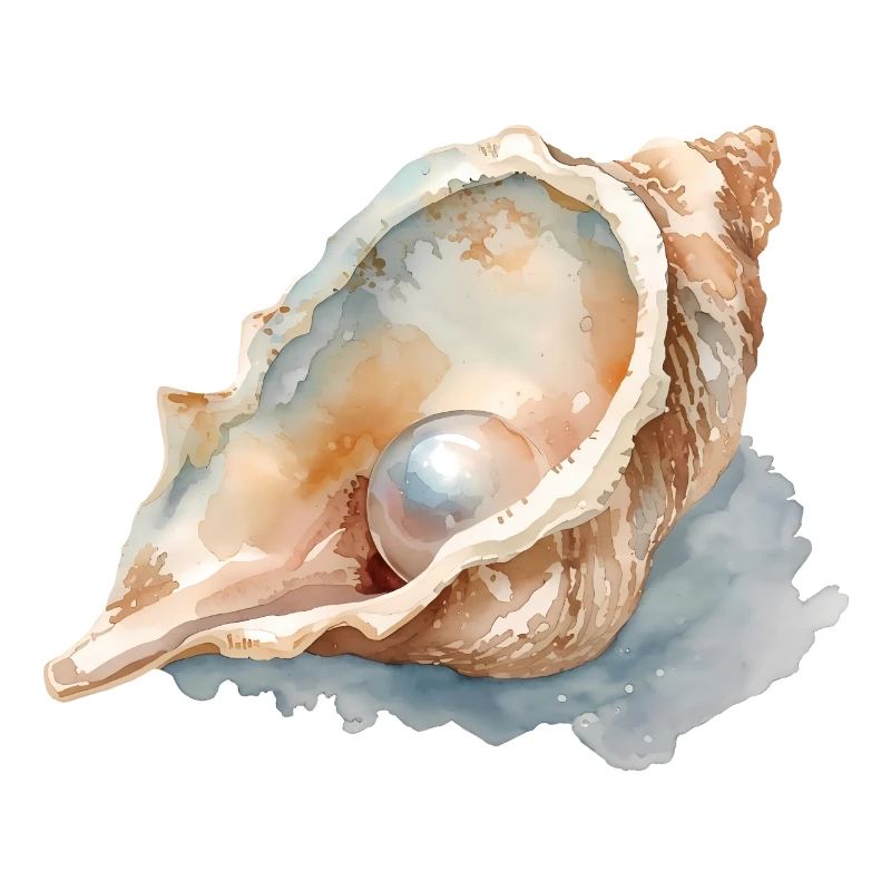 Aquarell Muschel mit Perle