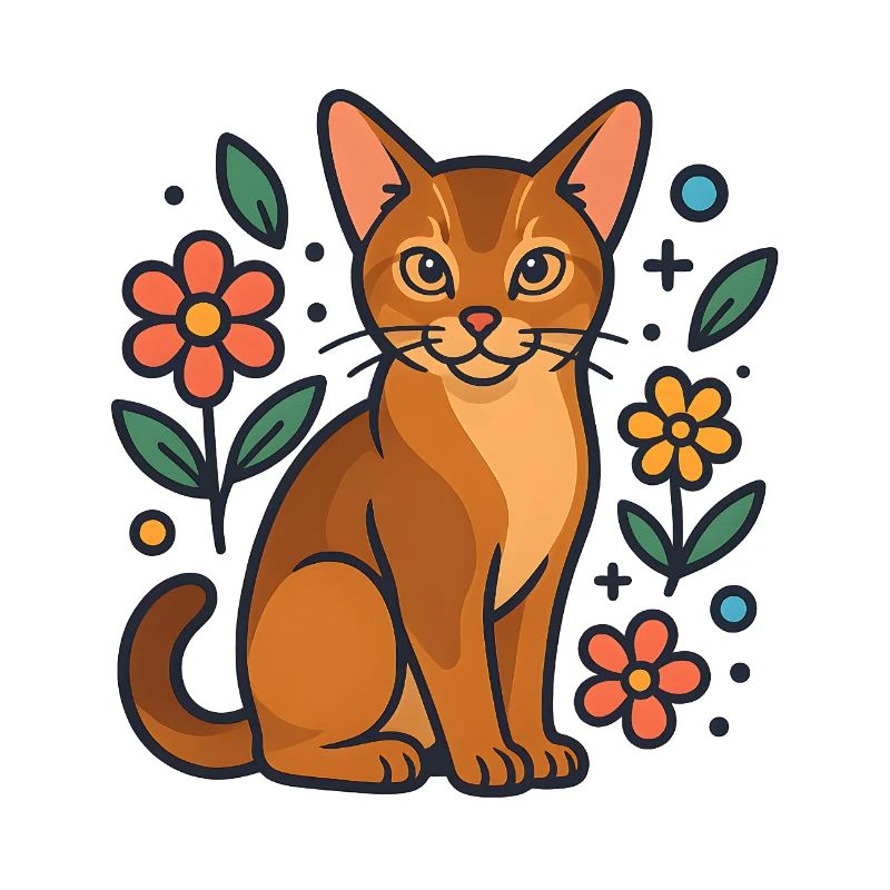 Abessinierkatze zwischen Sommerblumen