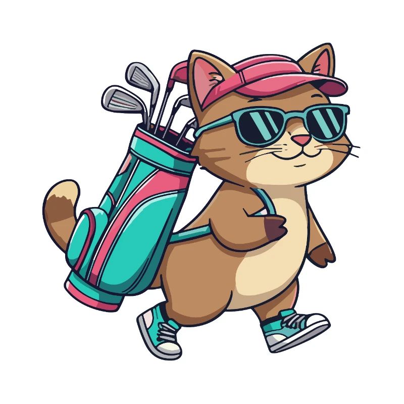 Lustiger Katzen-Golfer-Cartoon Cooles Golftier