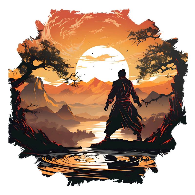 Sonnenuntergangsamurai am stillen See