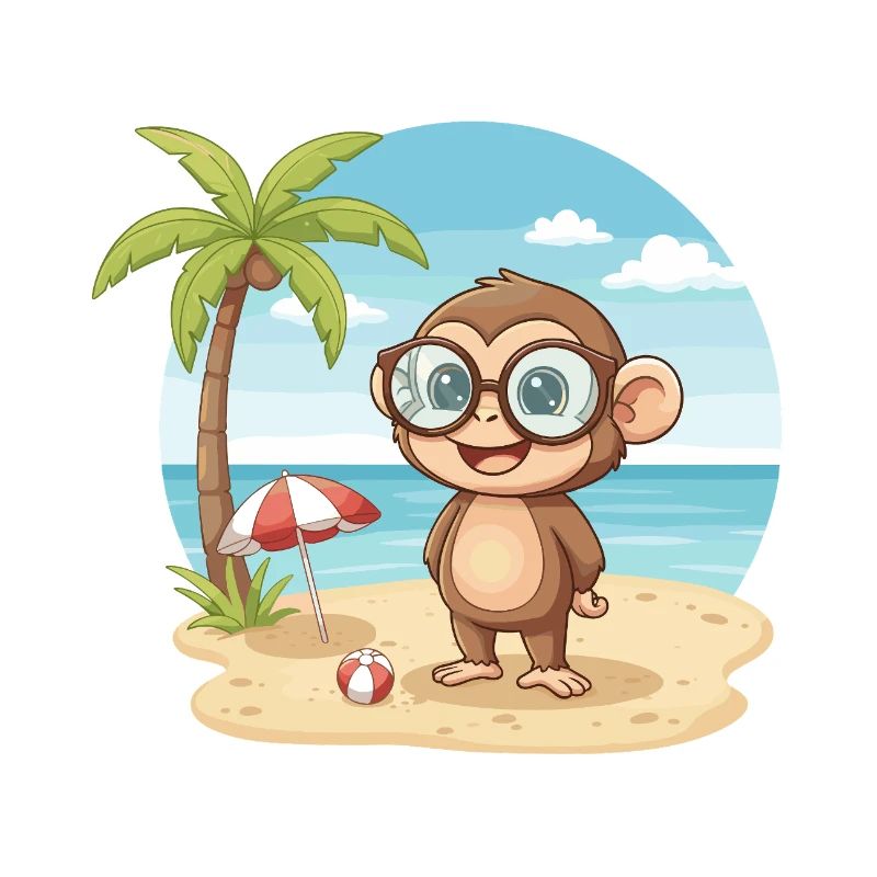 Cute Monkey with Glasses Beach Summer Vacation