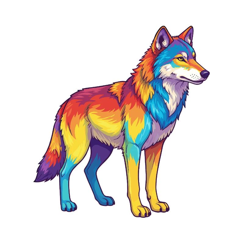 Bunte Wolf-Regenbogen-Pop-Art-Aquarell