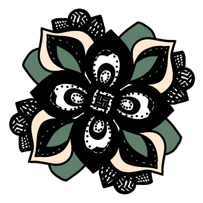 Blütenmandala Grün-Peach