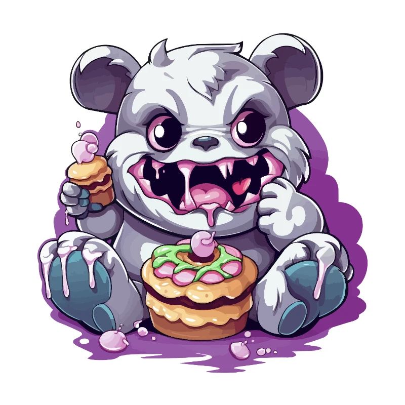 Süßer Panda-Monster mit Süßigkeiten