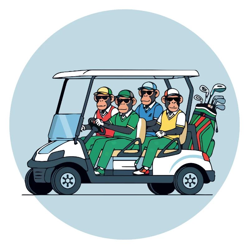 Golftruppe im Golfwagen
