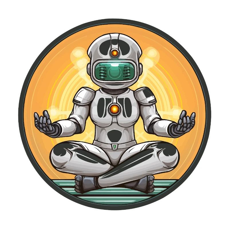 Robot Meditation im Neon-Kreis