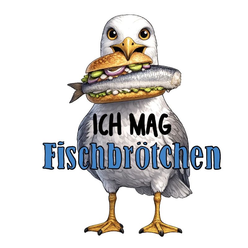Möwe mit Fischbrötchen Illustration