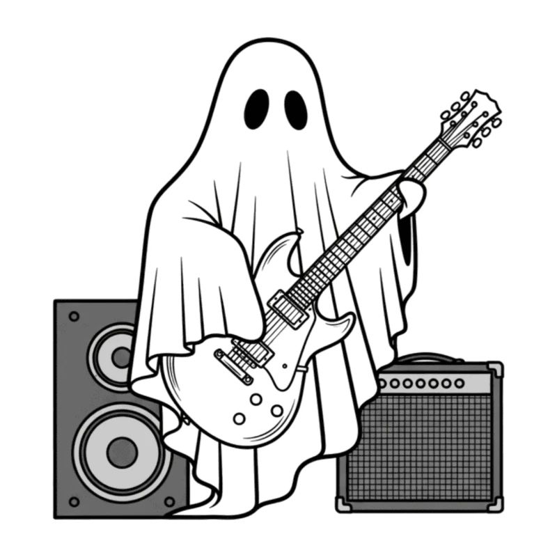 Geist spielt E-Bassgitarre – Halloween