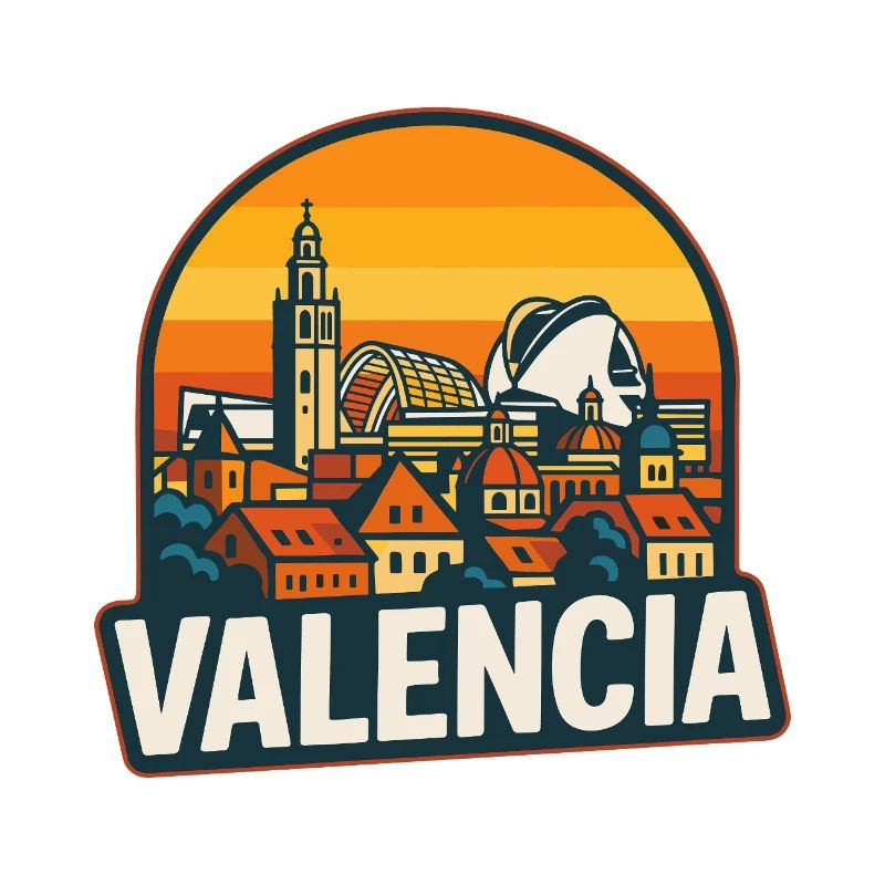 Valencia, Spanien Retro-Sonnenuntergangs-Skyline-Design