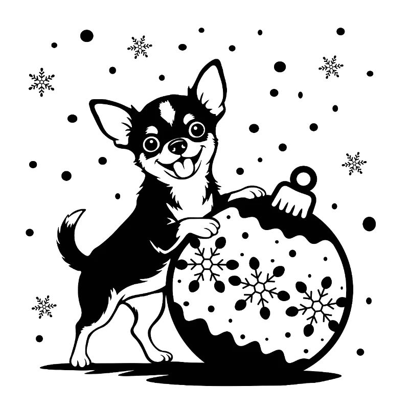 Fröhlicher Chihuahua mit Weihnachtskugel