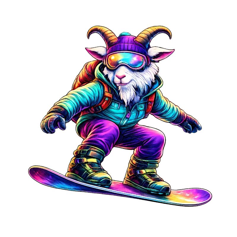 Neon-Snowboard-Ziegen-Wintersporttier