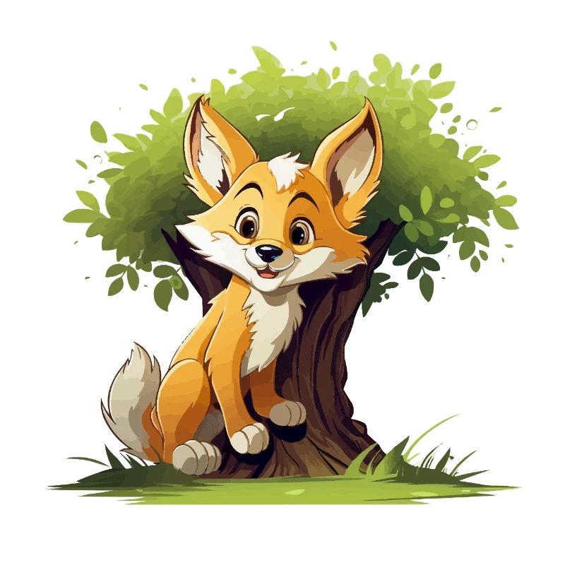 Fröhlicher Fuchs im Waldbaum