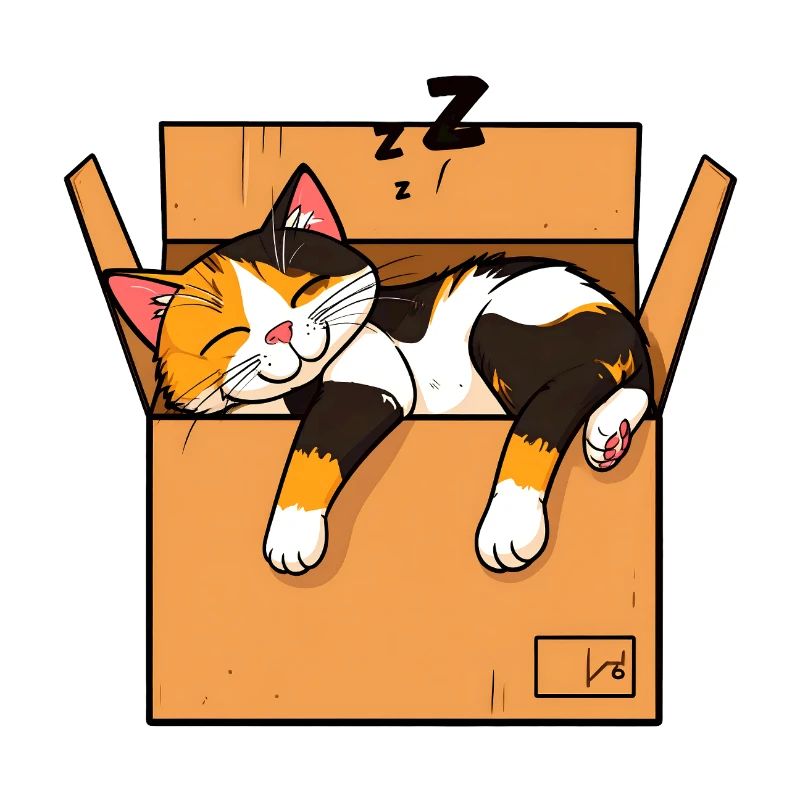 Katze schläft im Karton