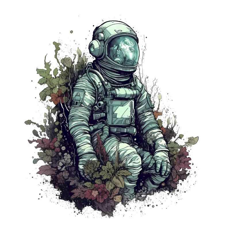 Astronaut overgrown with plants - Surreal