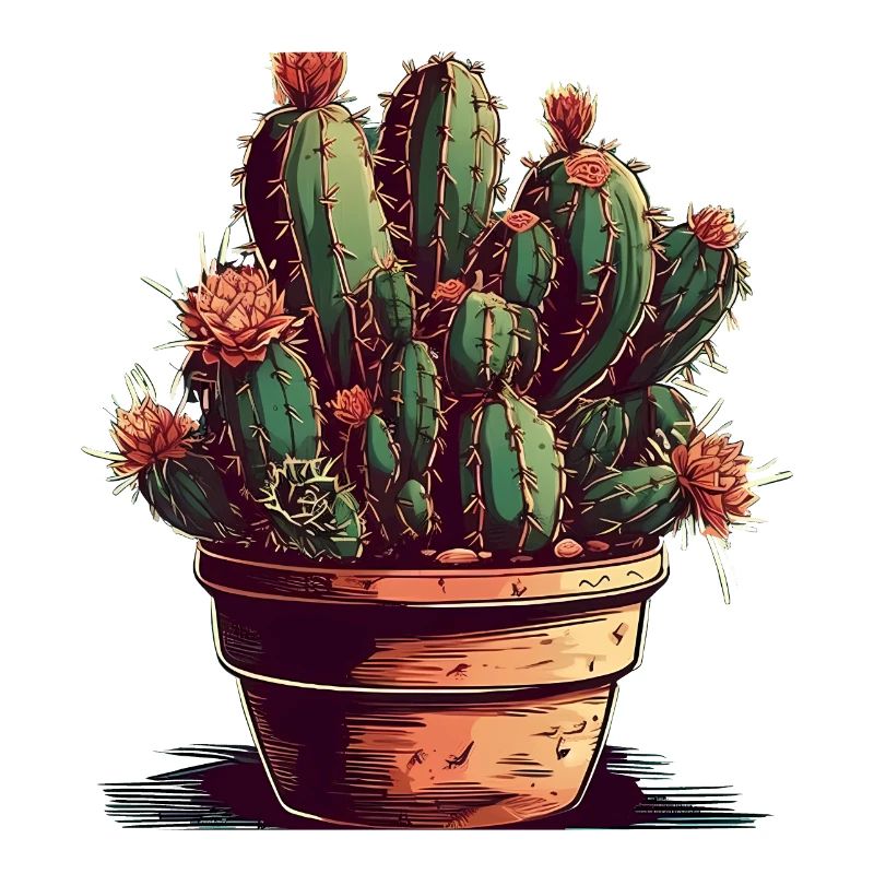 Petit cactus vert dans un pot de fleurs avec des fleurs