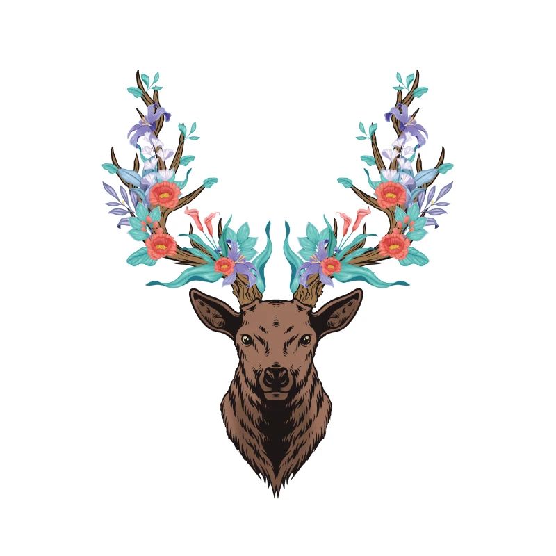 Deer. Antler. Flowers.