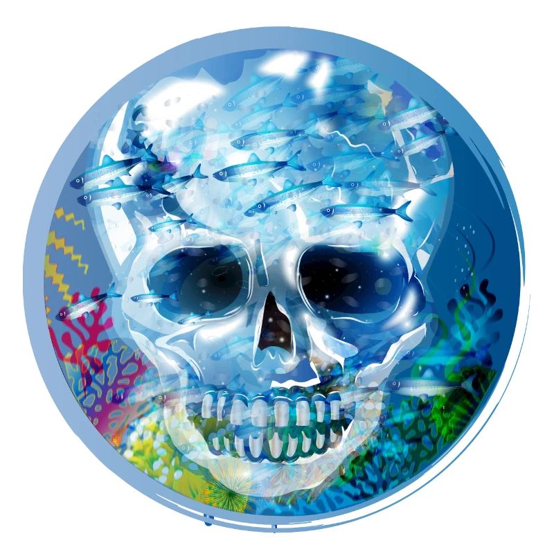 extravagant coloured skull under water