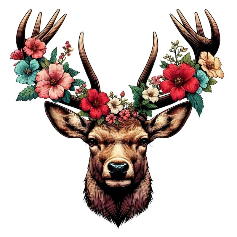 Hirsch mit Blumen