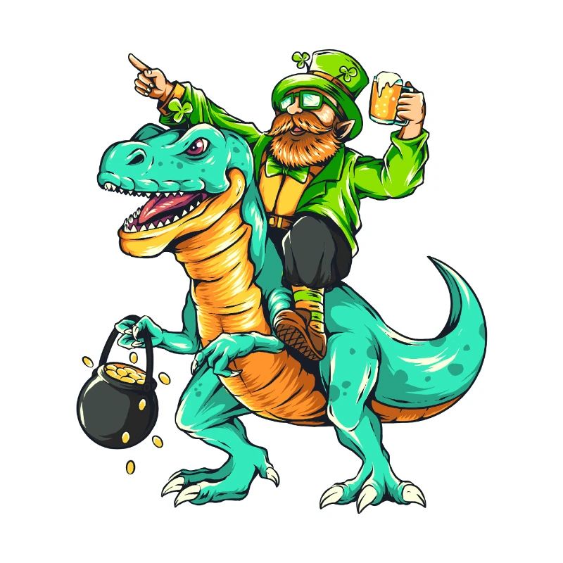 St. Patricks Day Leprechaun Kobold Dino T-Rex Bier