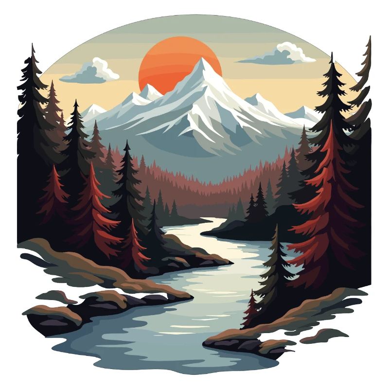 Gebirgsparadies mit Sonnenuntergang