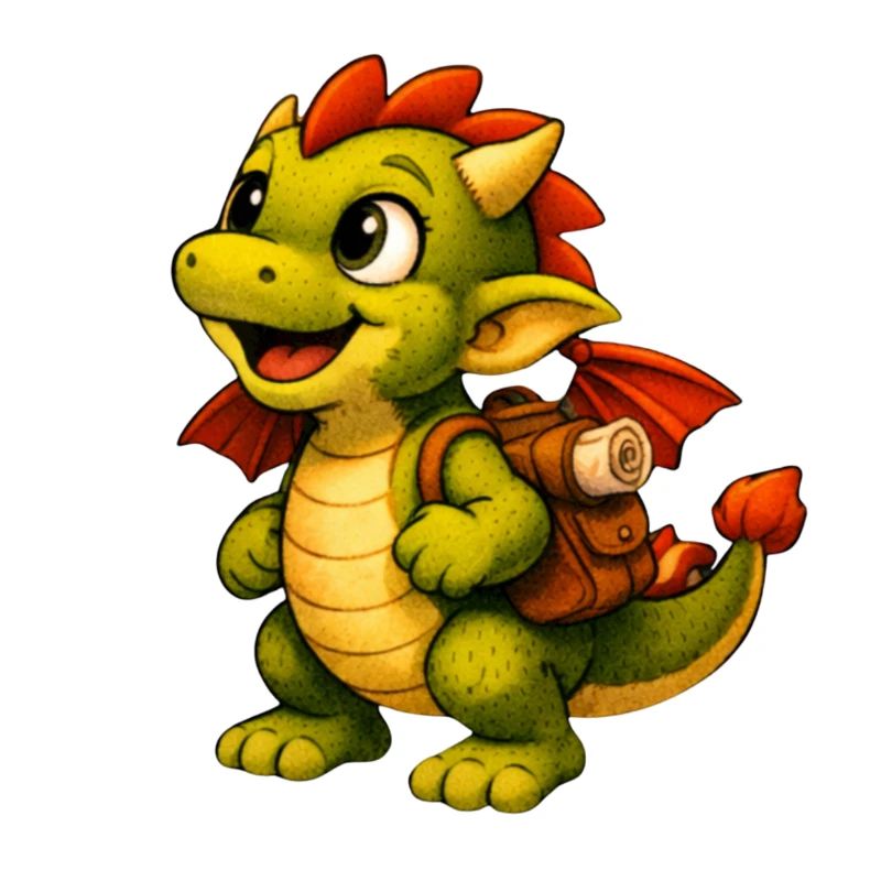 Kleiner Drachen mit Rucksack