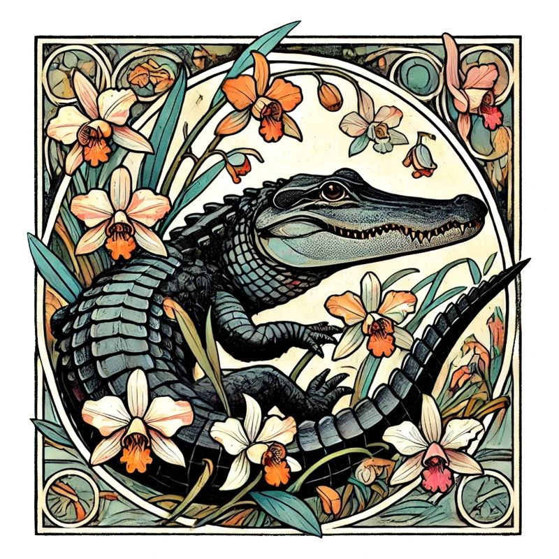 Krokodil im Blumenkreis